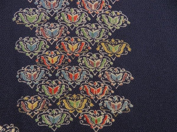 Photo4: 5810T12z970 Vintage Japanese Kimono Silk KOMON Butterfly Navy (4)