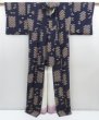Photo5: 5810T12z970 Vintage Japanese Kimono Silk KOMON Butterfly Navy (5)