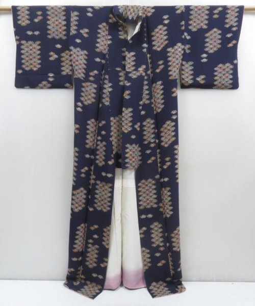 Photo5: 5810T12z970 Vintage Japanese Kimono Silk KOMON Butterfly Navy (5)