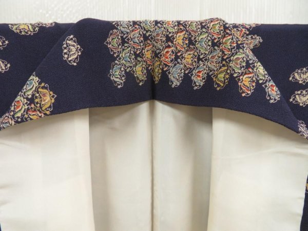 Photo6: 5810T12z970 Vintage Japanese Kimono Silk KOMON Butterfly Navy (6)