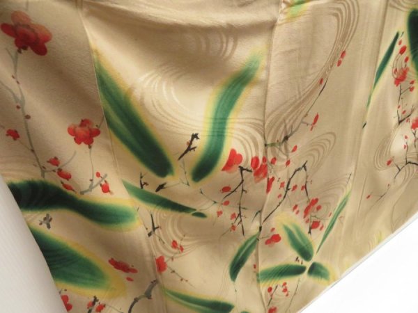 Photo3: 5810T13z680 Antique Japanese Kimono Silk KOMON Plum blossom Dark champagne (3)
