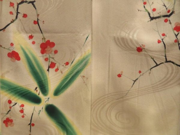 Photo5: 5810T13z680 Antique Japanese Kimono Silk KOMON Plum blossom Dark champagne (5)