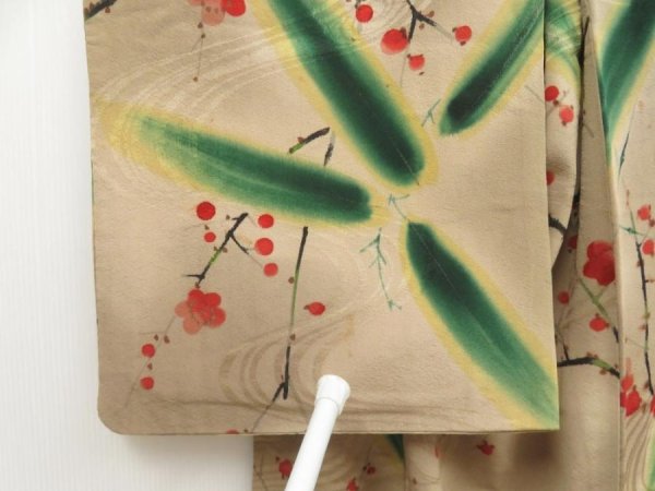 Photo7: 5810T13z680 Antique Japanese Kimono Silk KOMON Plum blossom Dark champagne (7)