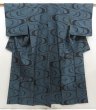 Photo1: 5810T14z650 Vintage Japanese Kimono Silk TSUMUGI Stream Steel blue (1)
