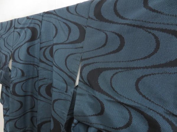 Photo2: 5810T14z650 Vintage Japanese Kimono Silk TSUMUGI Stream Steel blue (2)