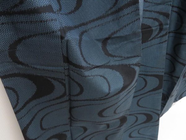 Photo3: 5810T14z650 Vintage Japanese Kimono Silk TSUMUGI Stream Steel blue (3)