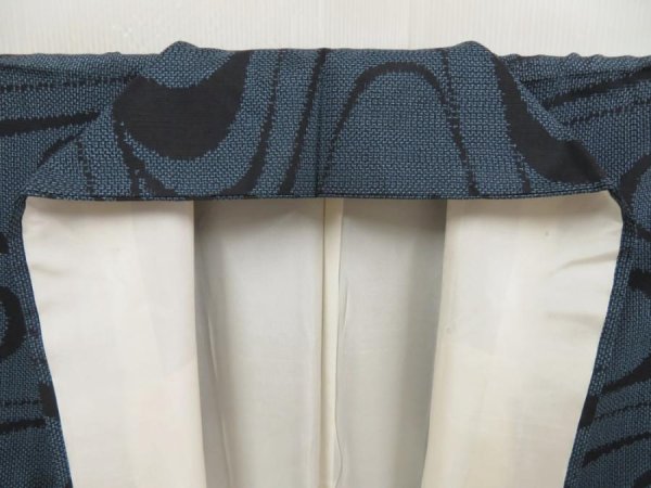 Photo7: 5810T14z650 Vintage Japanese Kimono Silk TSUMUGI Stream Steel blue (7)