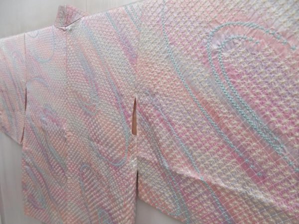 Photo2: 5814T02z570 Vintage Japanese Kimono Silk SHIBORI HAORI Stream Light purple (2)