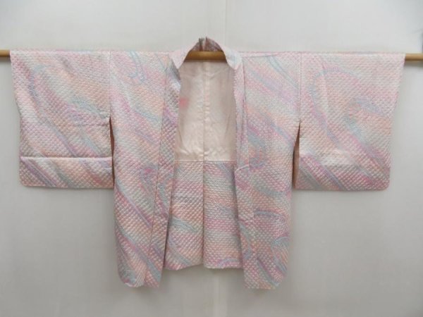 Photo5: 5814T02z570 Vintage Japanese Kimono Silk SHIBORI HAORI Stream Light purple (5)