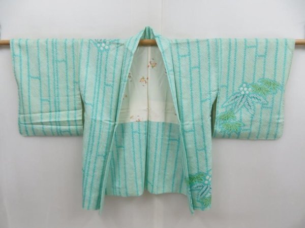 Photo5: 5814T04z540 Vintage Japanese Kimono Silk SHIBORI HAORI Bamboo Mint green (5)