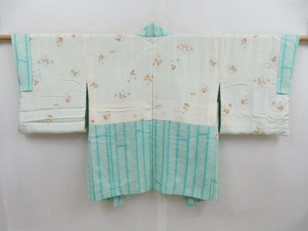 Photo7: 5814T04z540 Vintage Japanese Kimono Silk SHIBORI HAORI Bamboo Mint green (7)