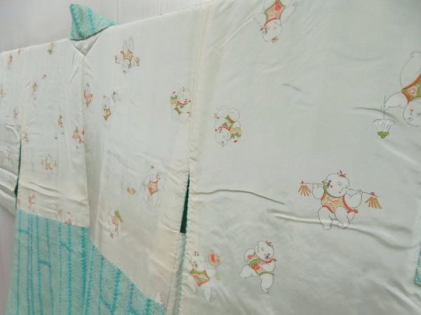 Photo8: 5814T04z540 Vintage Japanese Kimono Silk SHIBORI HAORI Bamboo Mint green (8)