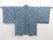 Photo1: 5814T06z410 Vintage Japanese Kimono Silk SHIBORI HAORI  Dark cyan blue (1)