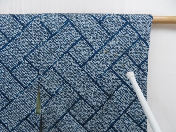 Photo5: 5814T06z410 Vintage Japanese Kimono Silk SHIBORI HAORI  Dark cyan blue (5)