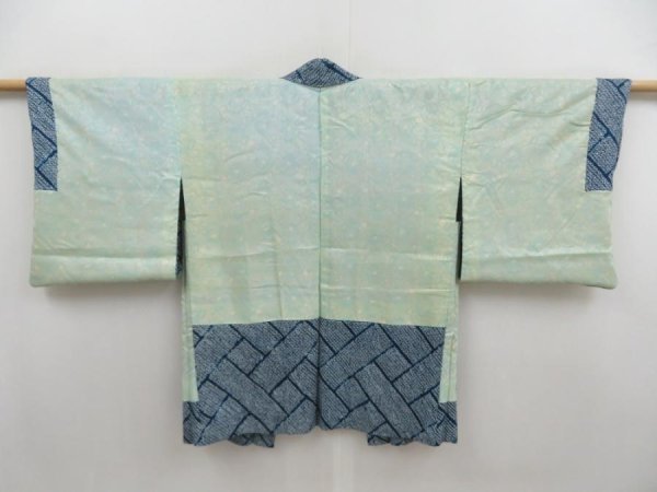 Photo7: 5814T06z410 Vintage Japanese Kimono Silk SHIBORI HAORI  Dark cyan blue (7)