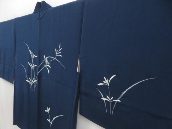 Photo2: 5814T07z650 Vintage Japanese Kimono Silk HAORI Flower Navy (2)