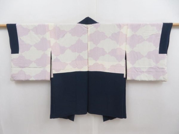 Photo7: 5814T07z650 Vintage Japanese Kimono Silk HAORI Flower Navy (7)
