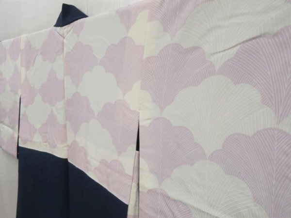 Photo8: 5814T07z650 Vintage Japanese Kimono Silk HAORI Flower Navy (8)