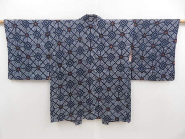 Photo1: 5814T08z450 Vintage Japanese Kimono Silk SHIBORI HAORI  Navy (1)