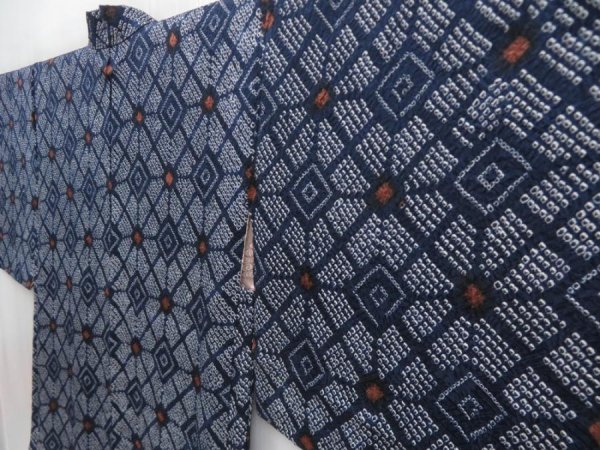 Photo2: 5814T08z450 Vintage Japanese Kimono Silk SHIBORI HAORI  Navy (2)
