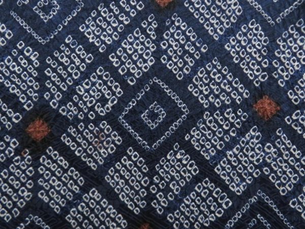 Photo4: 5814T08z450 Vintage Japanese Kimono Silk SHIBORI HAORI  Navy (4)