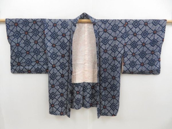 Photo5: 5814T08z450 Vintage Japanese Kimono Silk SHIBORI HAORI  Navy (5)