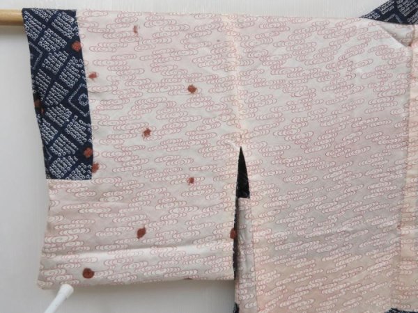 Photo8: 5814T08z450 Vintage Japanese Kimono Silk SHIBORI HAORI  Navy (8)