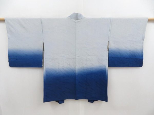 Photo1: 5814T09z460 Vintage Japanese Kimono Silk HAORI  Dull light blue (1)