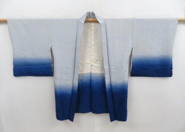 Photo8: 5814T09z460 Vintage Japanese Kimono Silk HAORI  Dull light blue (8)