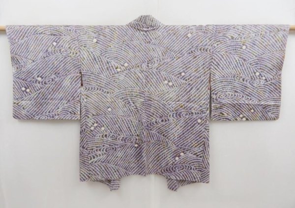 Photo1: 5814T10z540 Vintage Japanese Kimono Silk SHIBORI HAORI Stream Ash purple (1)