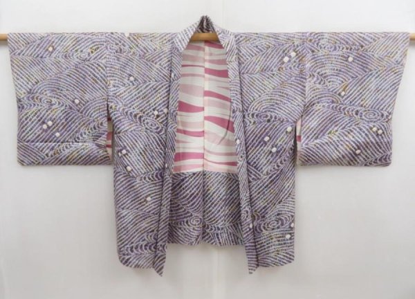 Photo5: 5814T10z540 Vintage Japanese Kimono Silk SHIBORI HAORI Stream Ash purple (5)