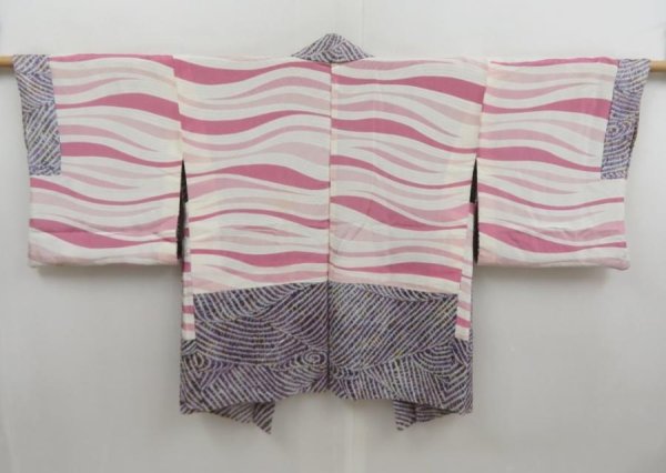 Photo6: 5814T10z540 Vintage Japanese Kimono Silk SHIBORI HAORI Stream Ash purple (6)