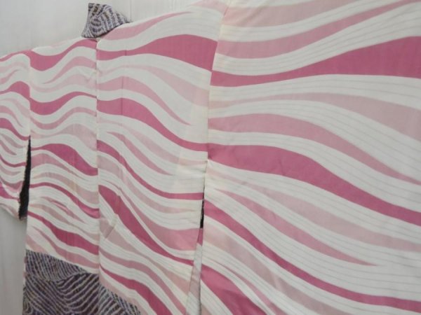 Photo7: 5814T10z540 Vintage Japanese Kimono Silk SHIBORI HAORI Stream Ash purple (7)