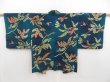 Photo1: 5814T11z560 Vintage Japanese Kimono Silk HAORI Leaf Dark cyan (1)