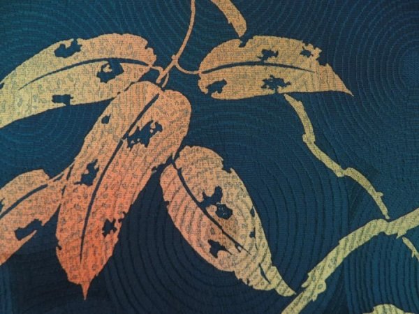 Photo4: 5814T11z560 Vintage Japanese Kimono Silk HAORI Leaf Dark cyan (4)