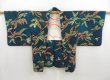 Photo5: 5814T11z560 Vintage Japanese Kimono Silk HAORI Leaf Dark cyan (5)