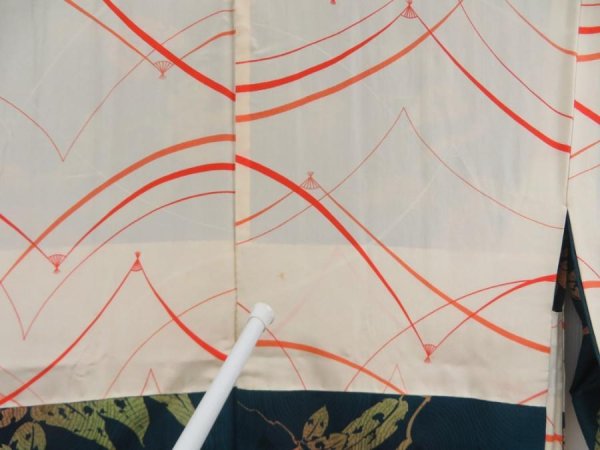 Photo8: 5814T11z560 Vintage Japanese Kimono Silk HAORI Leaf Dark cyan (8)