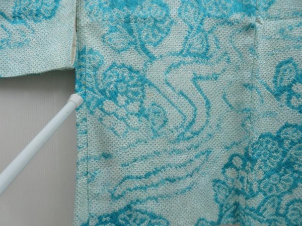 Photo6: 5814T12z420 Vintage Japanese Kimono Silk SHIBORI HAORI Water blue (6)