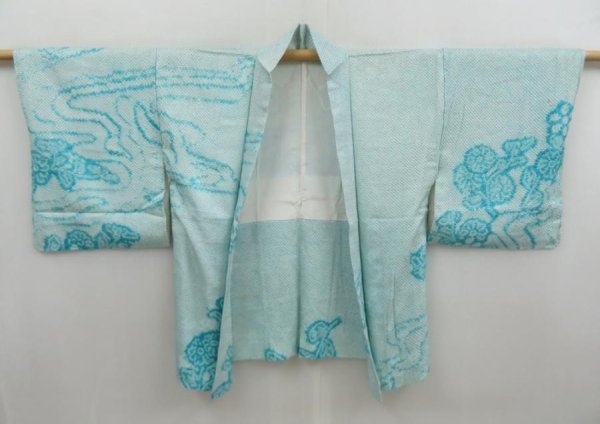Photo7: 5814T12z420 Vintage Japanese Kimono Silk SHIBORI HAORI Water blue (7)
