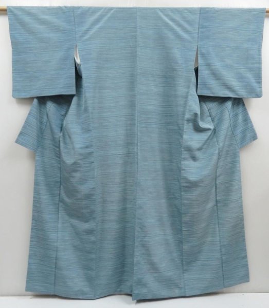 Photo1: 5814T14z850 Vintage Japanese Kimono Silk TSUMUGI  Dull sea blue (1)