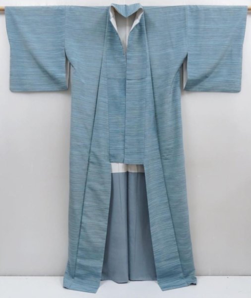 Photo8: 5814T14z850 Vintage Japanese Kimono Silk TSUMUGI  Dull sea blue (8)