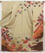 Photo1: 5816T010z1230  Japanese Kimono Silk Bingata FURISODE Flowers Light olive (1)