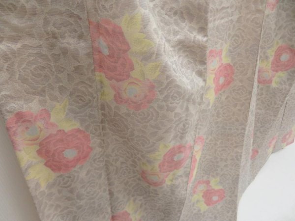 Photo3: 5816T12z760 Vintage Japanese Kimono Wool TSUMUGI Peony Gray (3)