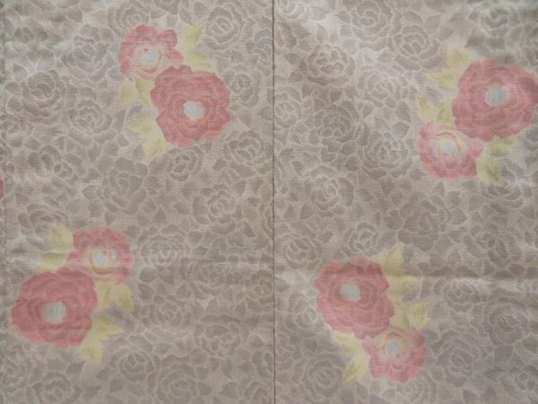 Photo5: 5816T12z760 Vintage Japanese Kimono Wool TSUMUGI Peony Gray (5)