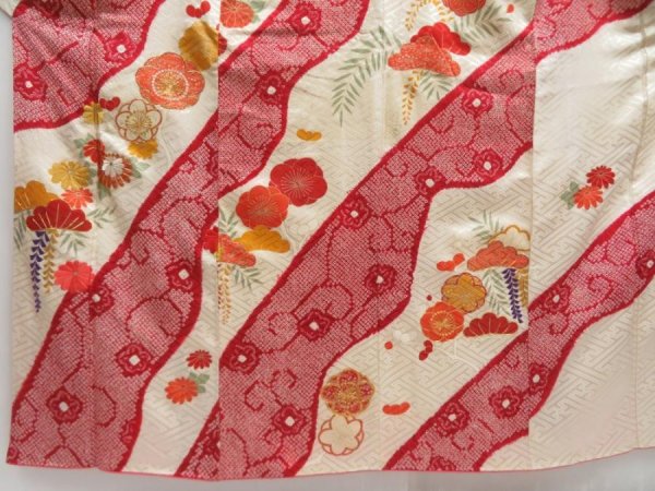 Photo5: 5816T13z950 Vintage Japanese Kimono Silk TSUKESAGE Plum blossom Dull red (5)