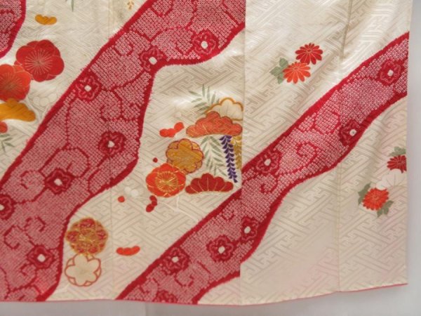 Photo7: 5816T13z950 Vintage Japanese Kimono Silk TSUKESAGE Plum blossom Dull red (7)