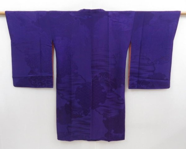 Photo1: 5816T01z430 Vintage Japanese Kimono Silk HAORI COAT Yukiwa Purple (1)