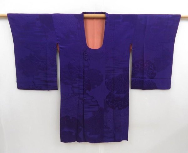 Photo7: 5816T01z430 Vintage Japanese Kimono Silk HAORI COAT Yukiwa Purple (7)