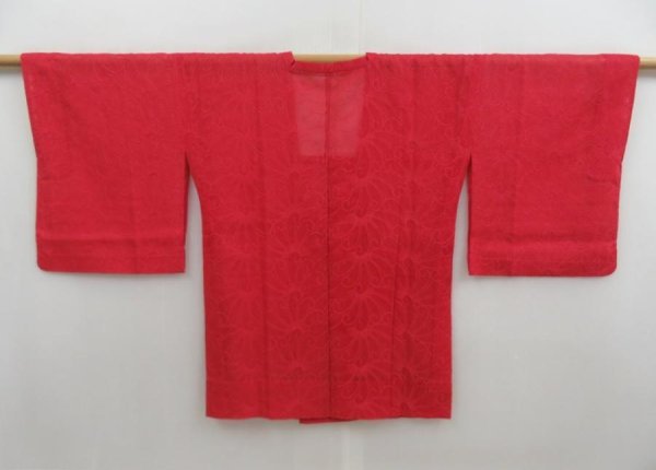Photo1: 5816T02z300 Vintage Japanese Kimono Silk See through HAORI COAT  Red-Pink (1)