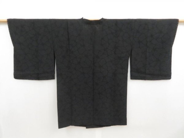 Photo1: 5816T03z350 Vintage Japanese Kimono Silk See through HAORI COAT  Black (1)